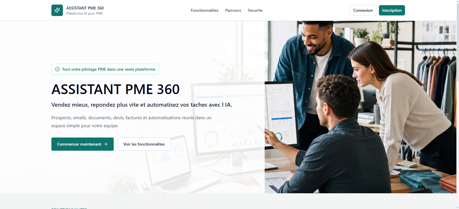 Capture de la plateforme Assistant PME 360
